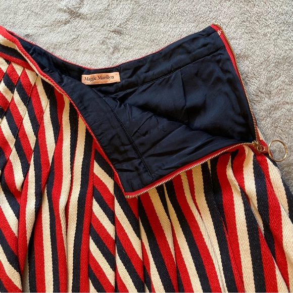 RARE Maggie Marilyn My Darling Striped Red, White, & Blue Mini Skirt - Picture 2 of 13